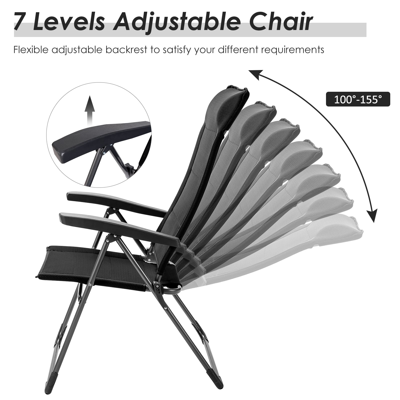GemGear 2-pack portable patio folding dining chairs with adjustable headrests black on Tampa Home & Garden Store