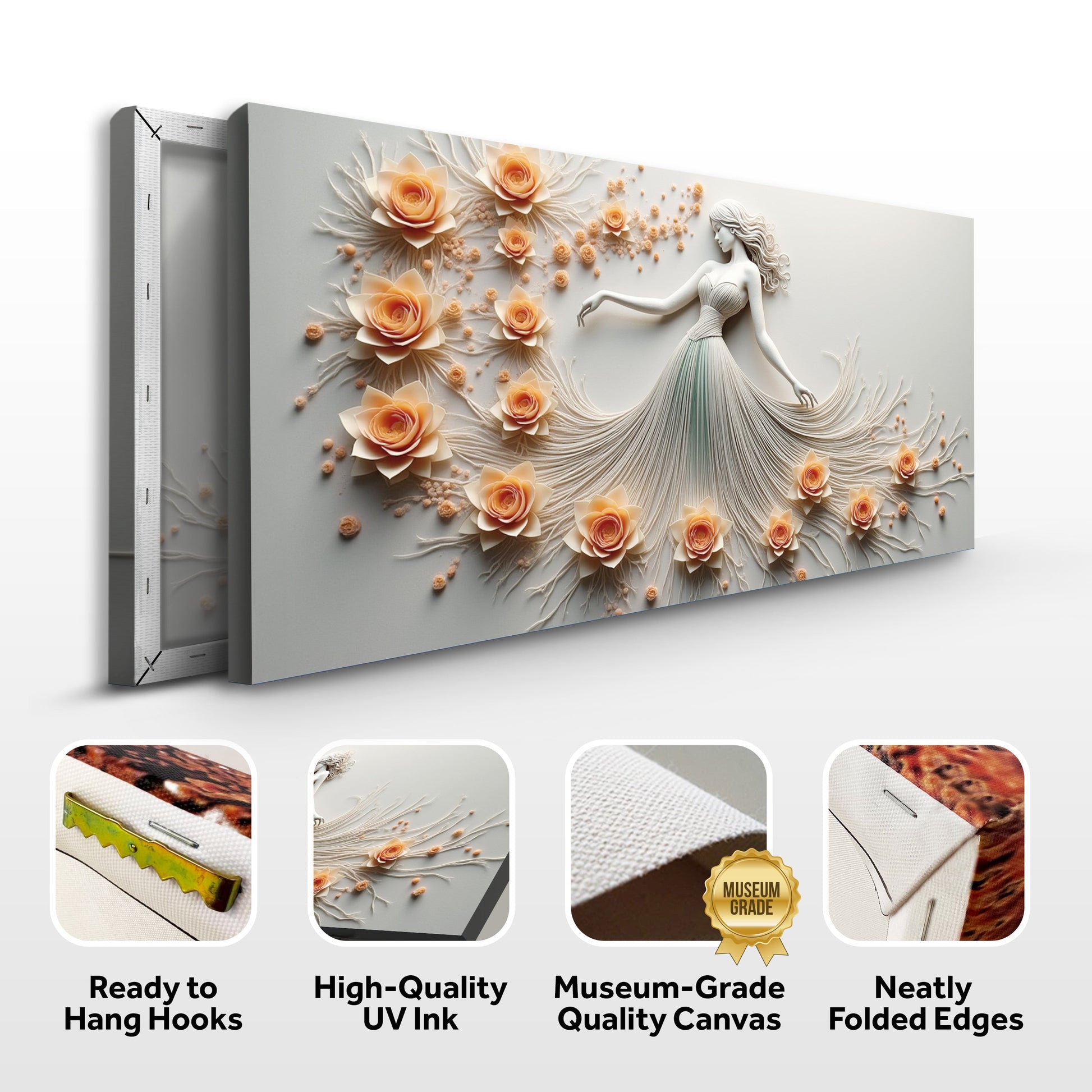 Modern Woman Dance Wall Art Canvas by Tailored Canvases with peach roses and flowing gown on Tampa Home & Garden Store