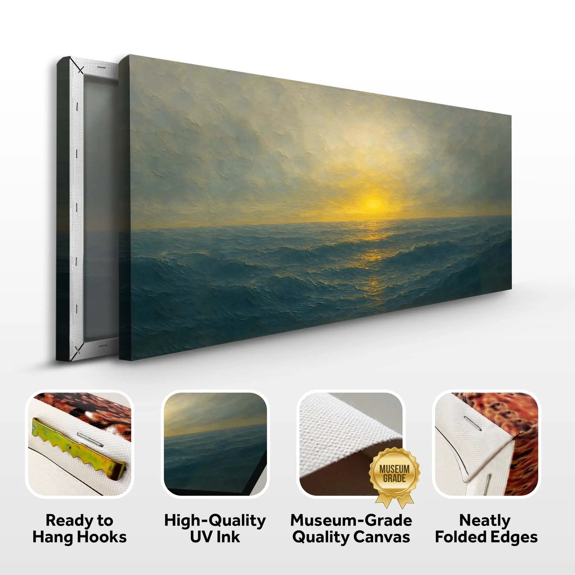 Waterscape Abstract Wall Art IV canvas, 3-panel sea sunset in blue-gold Tailored Canvases on Tampa Home & Garden Store