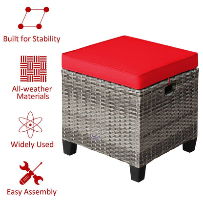 2 taburetes de mimbre de ratán para patio con cojines extraíbles - Rojo
