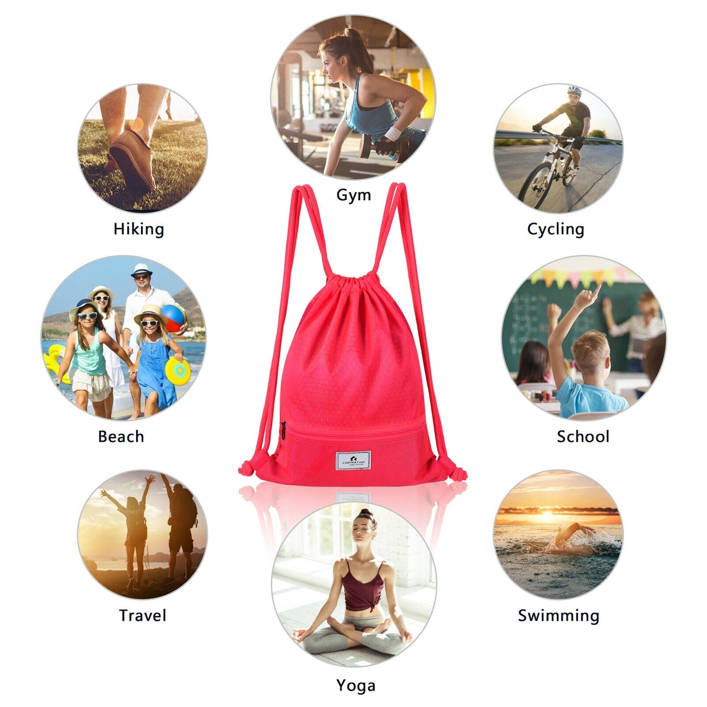 GemGear drawstring backpack pink foldable sport bag with zipper pocket on Tampa Home & Garden Store