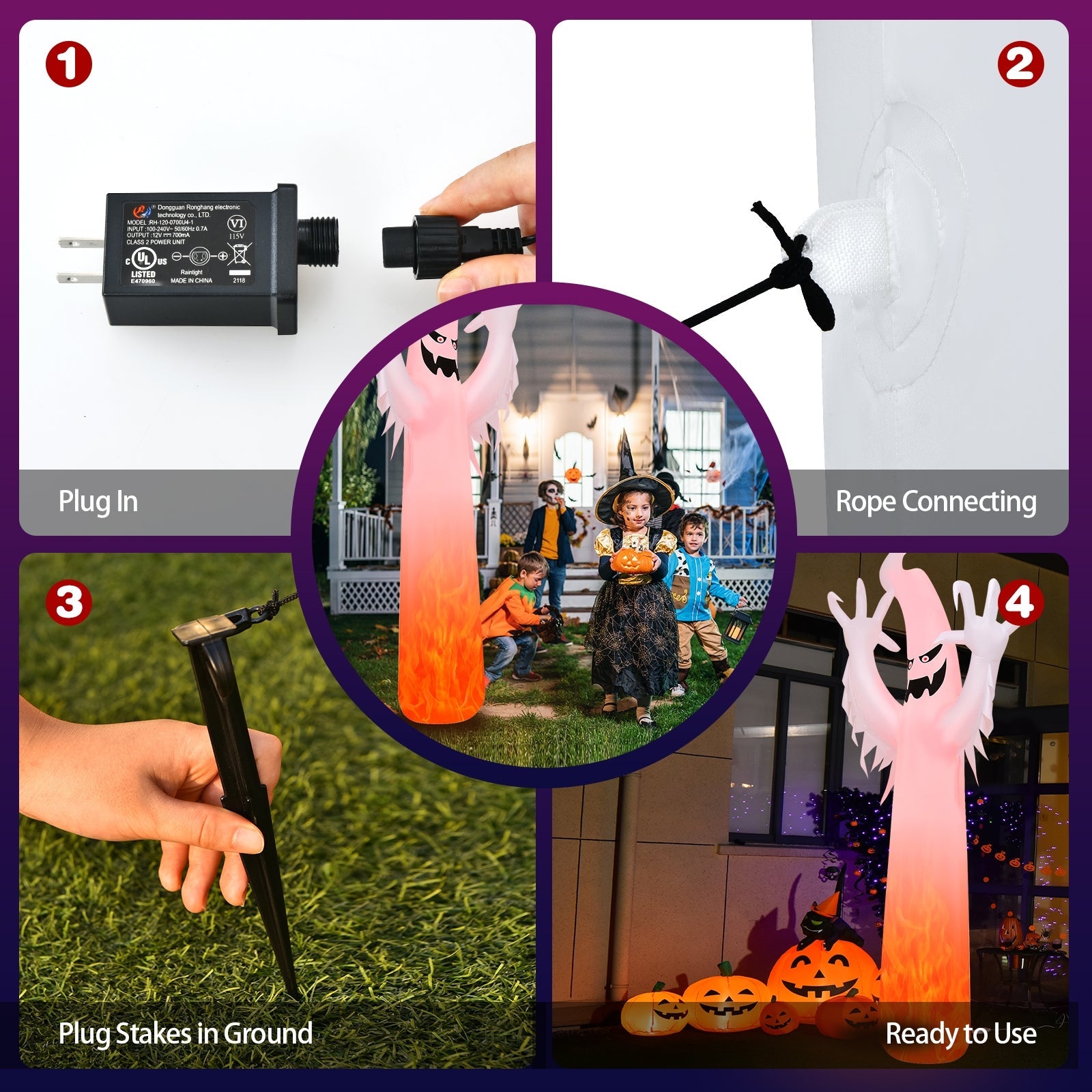 12 Ft Halloween Inflatable with LED DirectDeals; plug-in power adapter and rope connection on Tampa Home & Garden Store