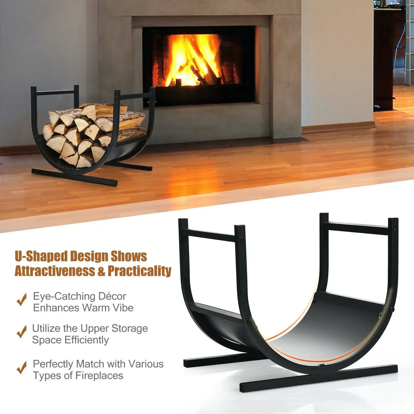 17 Inch U Shaped Firewood Rack Steel Outdoor Use