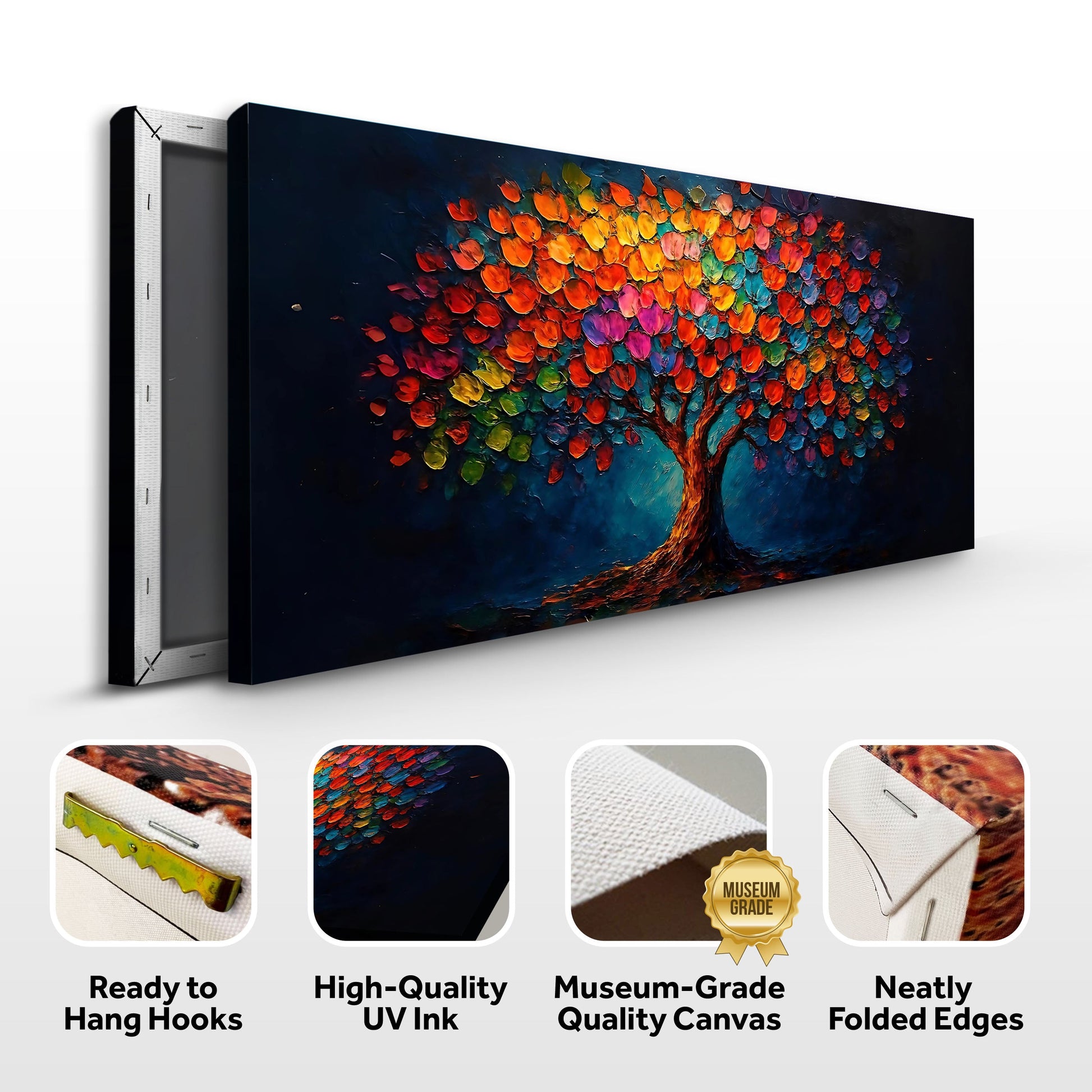 Rainbow Bloom Wall Art Canvas by Tailored Canvases; vibrant impasto tree with multicolor leaves on Tampa Home & Garden Store