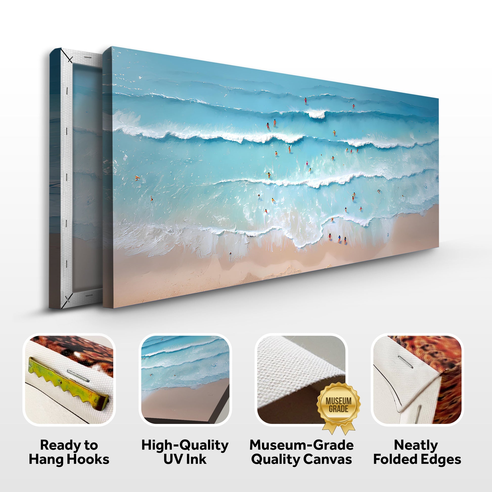 Beach Days Wall Art VIII canvas by Tailored Canvases, turquoise ocean waves with surfers on Tampa Home & Garden Store
