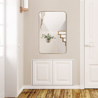 Espejo rectangular de pared con marco metálico de 32 x 20 pulgadas - Dorado