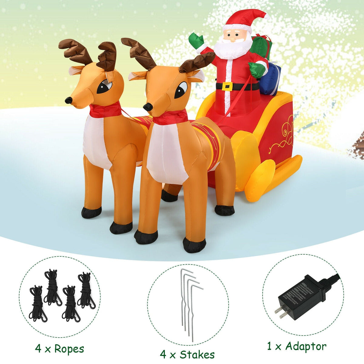 7.5 ft inflatable Santa with two reindeer and sled, DirectDeals outdoor waterproof decoration on Tampa Home & Garden Store