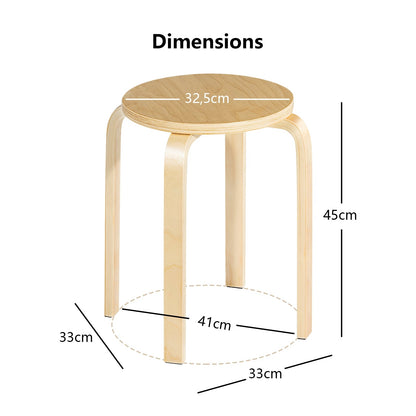 Juego de 4 sillas de comedor sin respaldo de madera de 18 pulgadas para el hogar - Natural