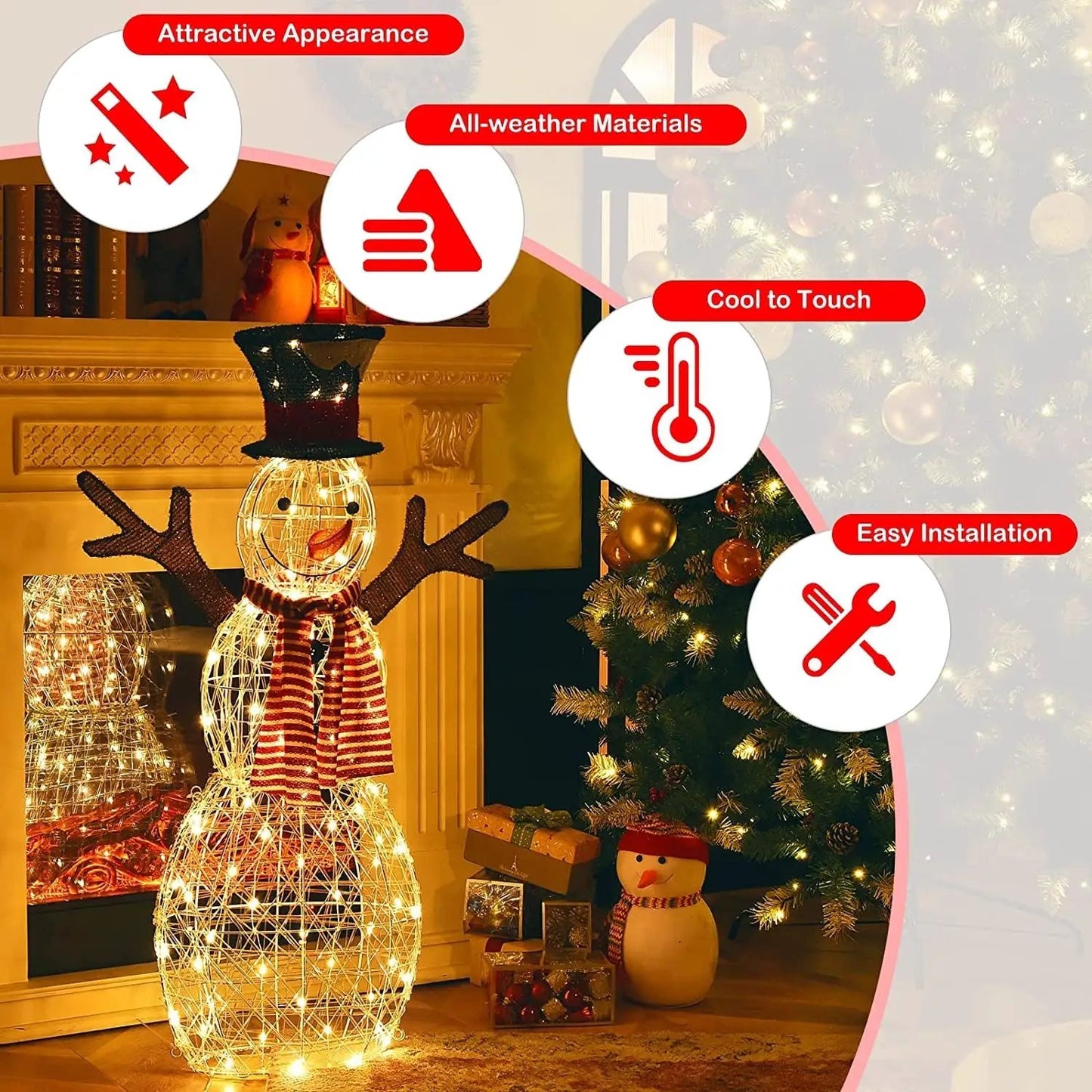 DirectDeals snowman lighted decoration, wireframe with 80 pre-lit lights, festive glow on Tampa Home & Garden Store