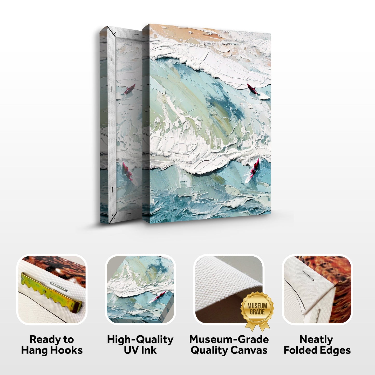 3D Sea Wall Art canvas, two-panel textured coastal waves in teal and ivory by Tailored Canvases on Tampa Home & Garden Store