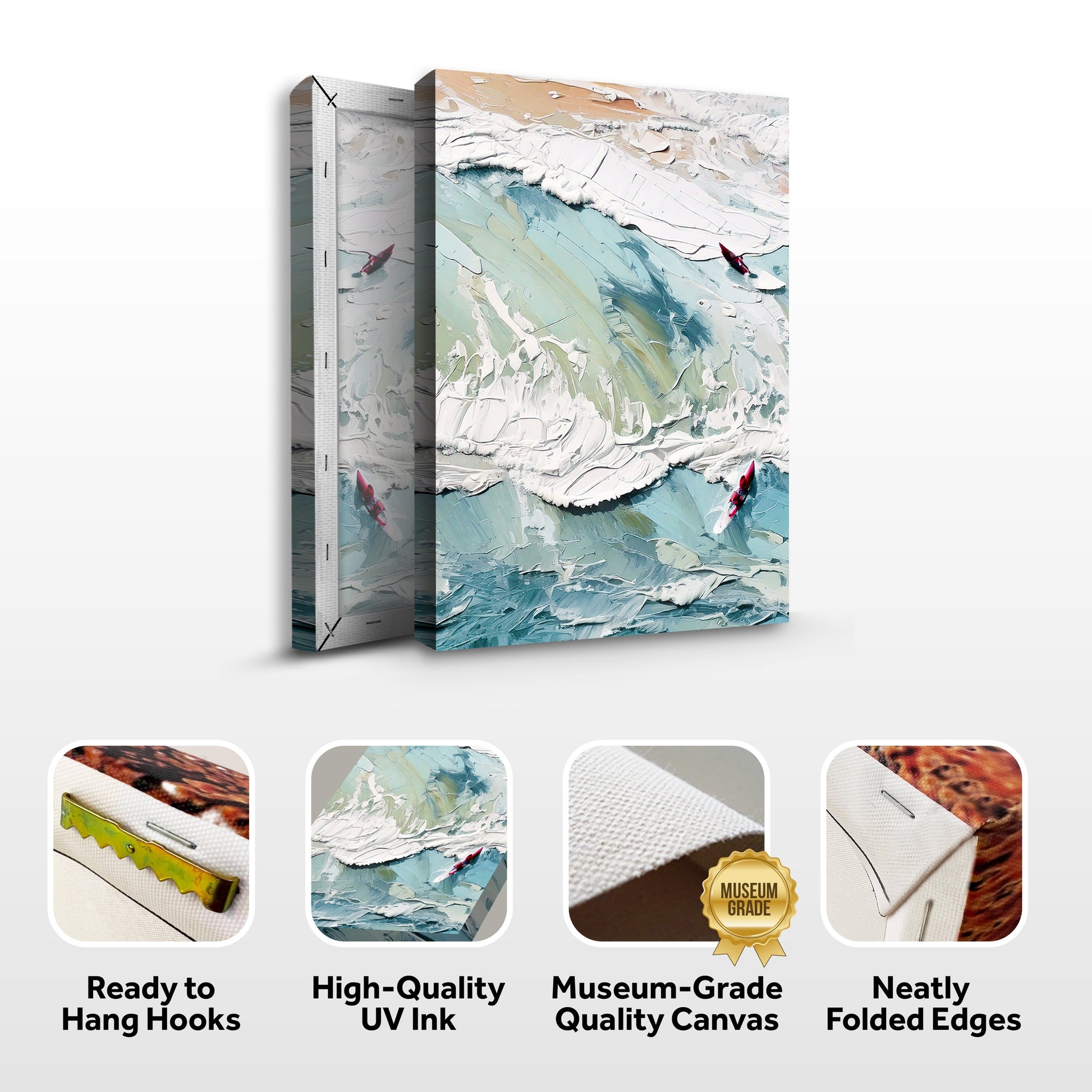 3D Sea Wall Art canvas, two-panel textured coastal waves in teal and ivory by Tailored Canvases on Tampa Home & Garden Store