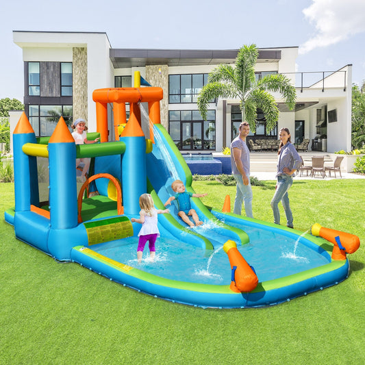 Inflatable Water Slide with Bounce House and Splash Pool without Blower for Kids - Tampa Home & Garden Store