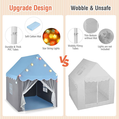 Kids Playhouse Tent GemGear blue with star lights beside a gray tent on Tampa Home & Garden Store