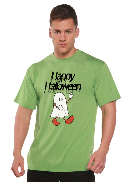 Men's lime green Halloween graphic T-shirt with ghost cartoon print short sleeve on Tampa Home & Garden Store