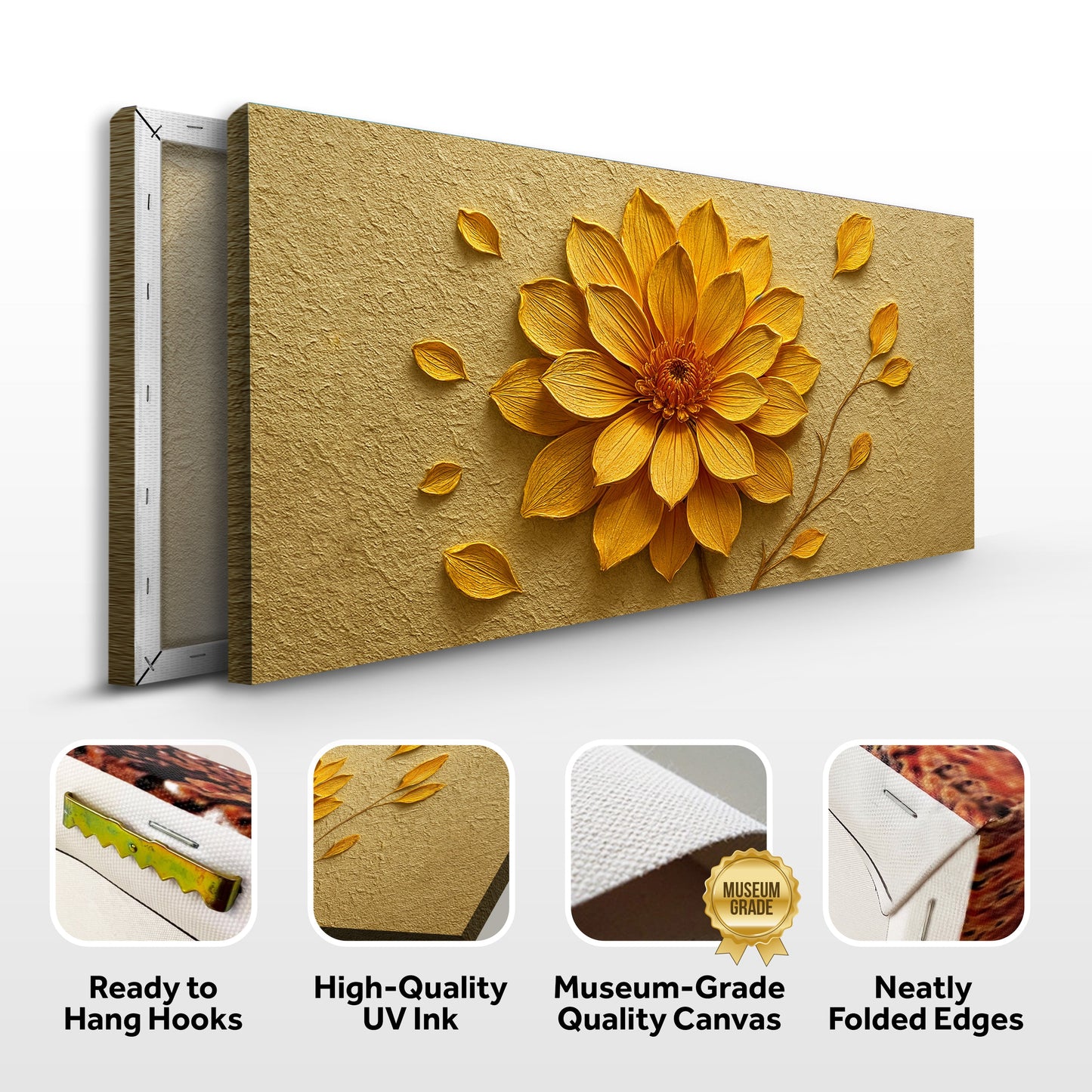 Canvas Golden Dandelion Minimalist Abstract Wall Art IV Tailored Canvases, golden flower on beige on Tampa Home & Garden Store