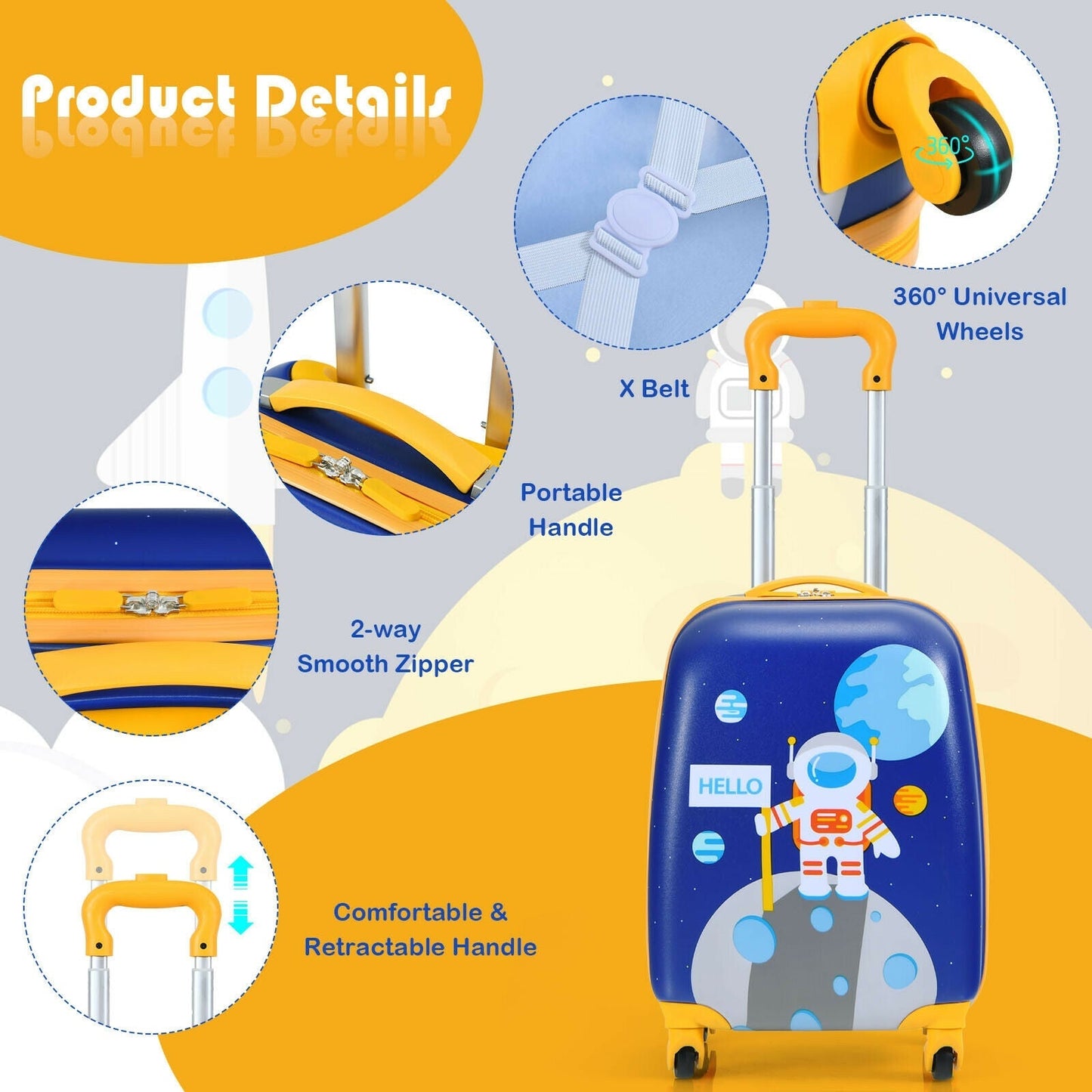 GemGear 2-Piece Kids Luggage Set: backpack & suitcase, space-graphic, 360° wheels on Tampa Home & Garden Store