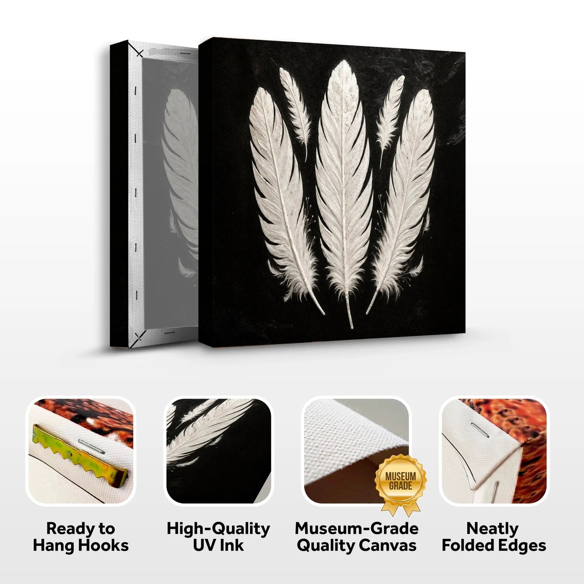 Minimalist monochrome feather canvas wall art by Tailored Canvases on Tampa Home & Garden Store