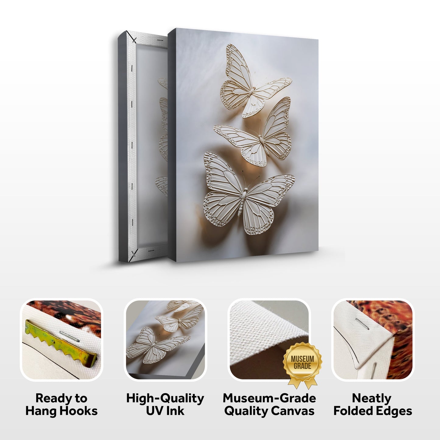 Delicate Flight Wall Art canvas with cream butterfly silhouettes on a soft grey backdrop on Tampa Home & Garden Store