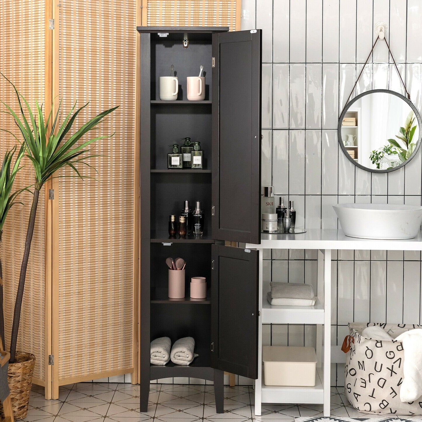 Armario de almacenamiento de baño independiente para cocina y sala de estar - Negro