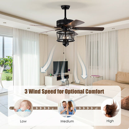 Ventilador de techo de 50 pulgadas con luces, aspas reversibles y control de cadena - Negro