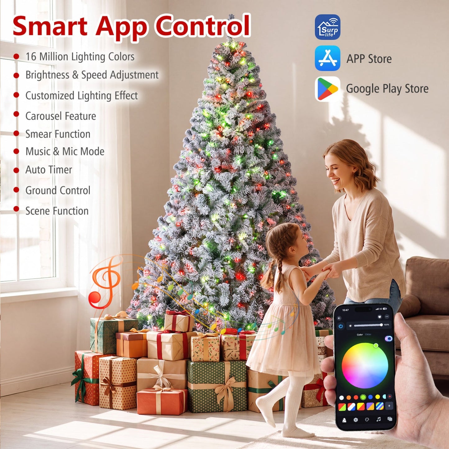 6 ft DirectDeals pencil Christmas tree with frosted white branches and RGB lights on Tampa Home & Garden Store