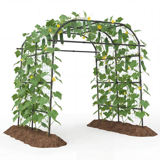 DirectDeals pair of 7.5 ft tall black metal garden arch trellises with grid panels for climbing on Tampa Home & Garden Store