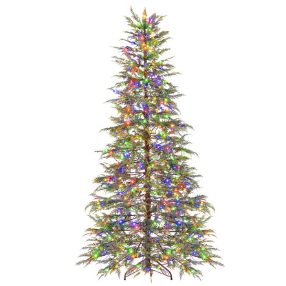 7.5 Feet Artificial Christmas Tree with Branch Tips and Colorful LED Lights