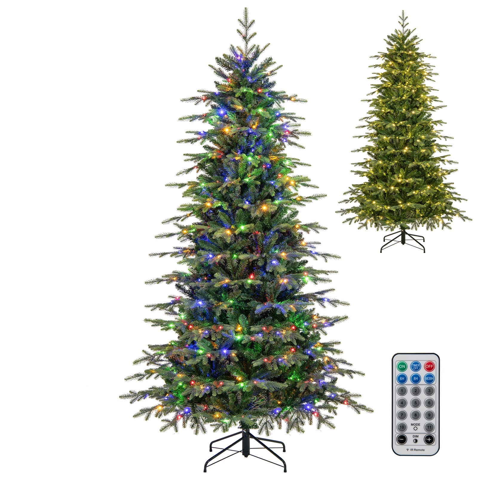 7.5 ft DirectDeals pre-lit artificial Christmas tree with warm white LEDs; remote included; second smaller tree on stand on Tampa Home & Garden Store