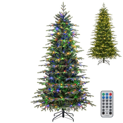 7.5 ft DirectDeals pre-lit artificial Christmas tree with warm white LEDs; remote included; second smaller tree on stand on Tampa Home & Garden Store