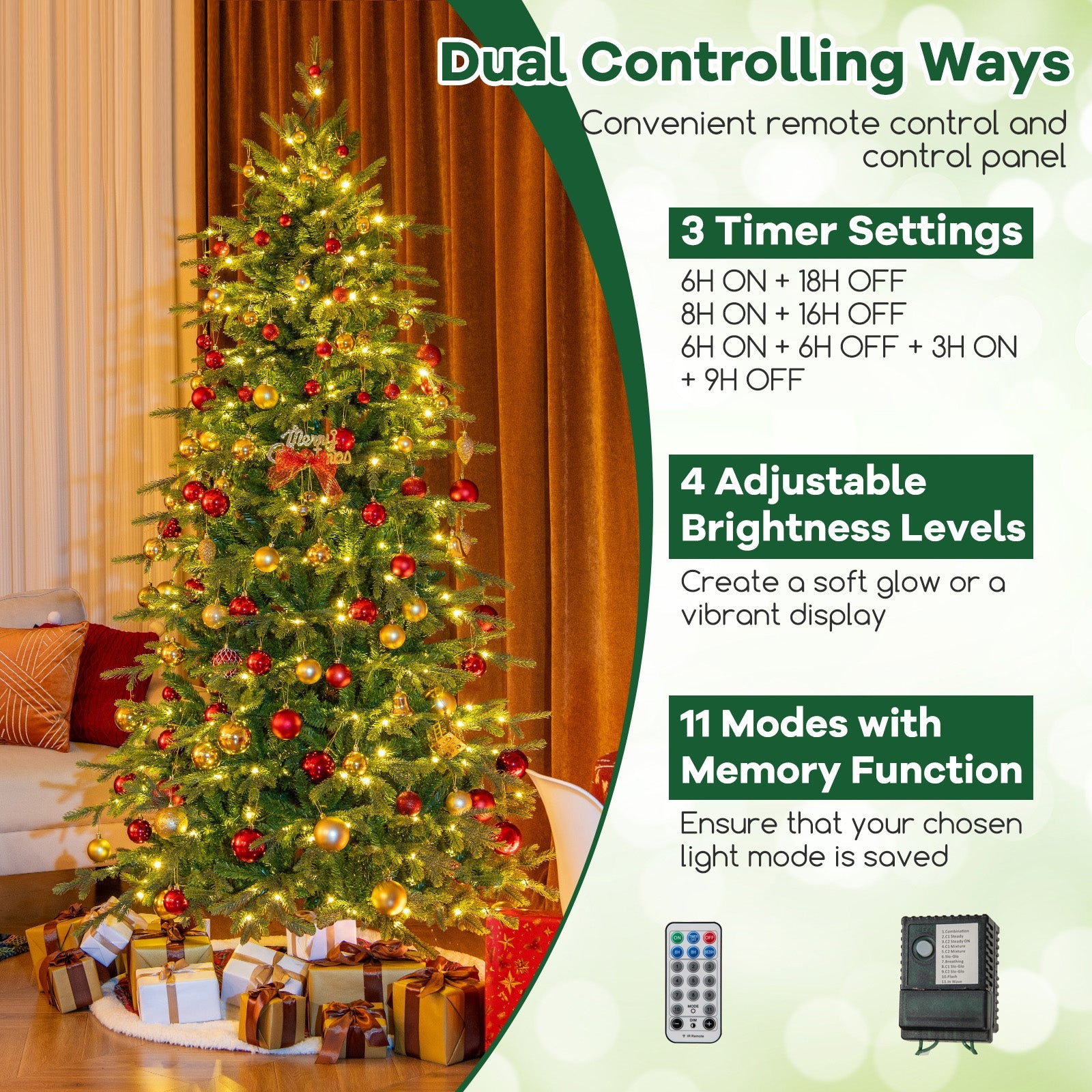7.5 ft DirectDeals pre-lit Christmas tree with warm white LEDs red ornaments on Tampa Home & Garden Store