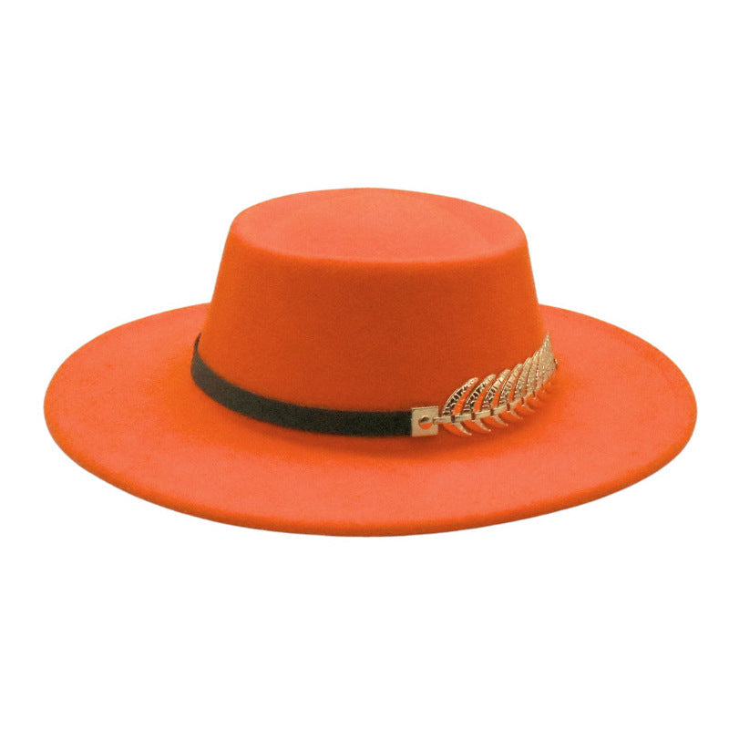 Fedora hat orange Stevvex with black band and metallic leaf detail on Tampa Home & Garden Store
