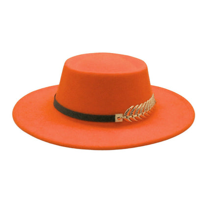 Fedora hat orange Stevvex with black band and metallic leaf detail on Tampa Home & Garden Store
