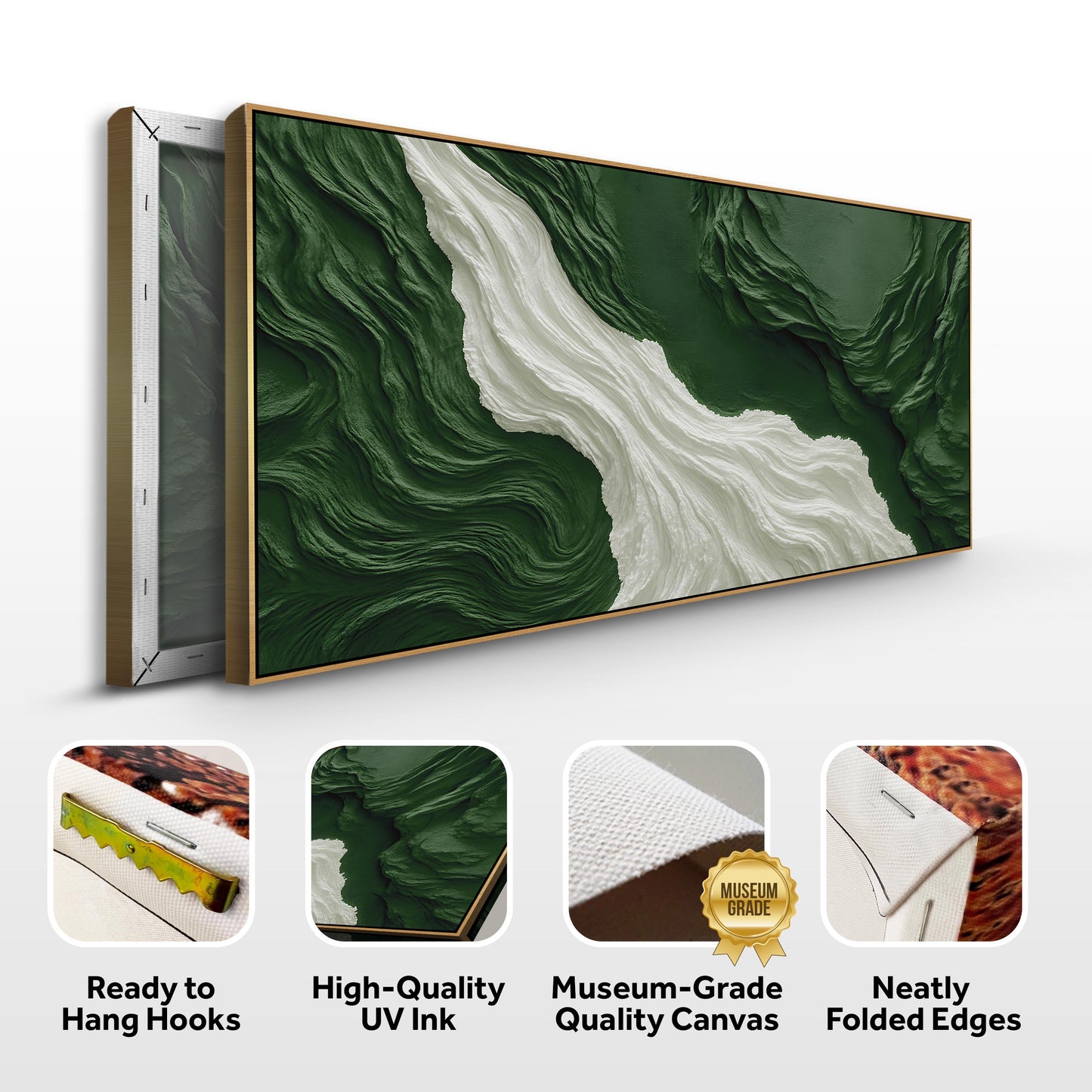 Green Rivers Abstract Wall Art Canvas by Tailored Canvases, wood-framed green and white flowing design on Tampa Home & Garden Store