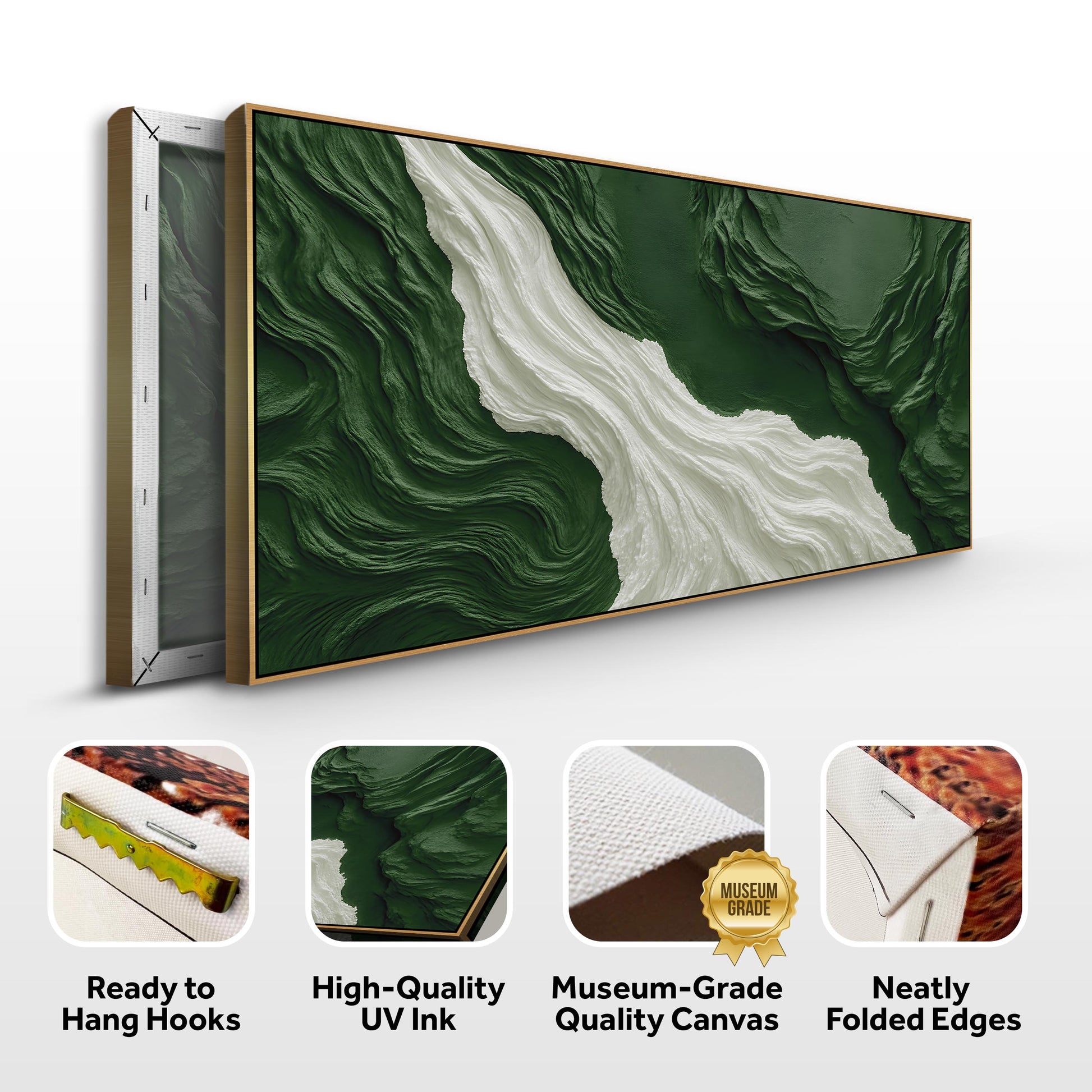 Green Rivers Abstract Wall Art Canvas by Tailored Canvases, wood-framed green and white flowing design on Tampa Home & Garden Store