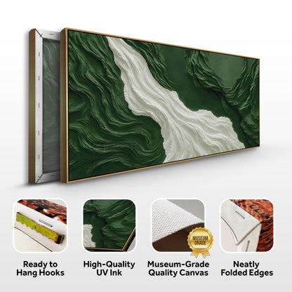 Green Rivers Abstract Wall Art Canvas by Tailored Canvases, wood-framed green and white flowing design on Tampa Home & Garden Store