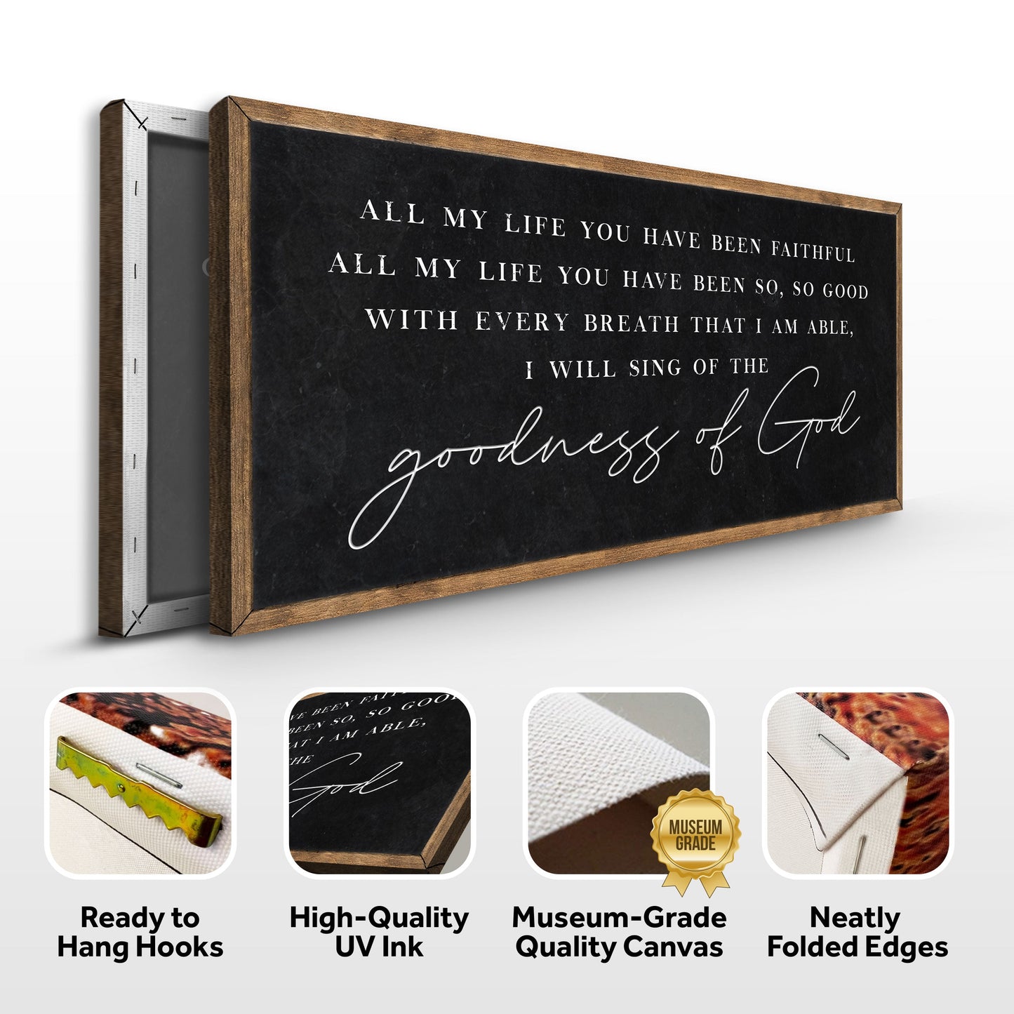 Goodness Of God Faith Sign canvas by Tailored Canvases with black chalkboard surface on Tampa Home & Garden Store