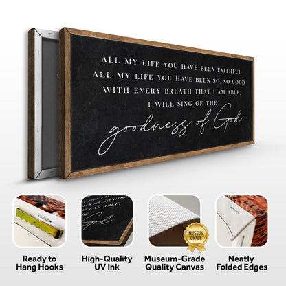 Goodness Of God Faith Sign canvas by Tailored Canvases with black chalkboard surface on Tampa Home & Garden Store