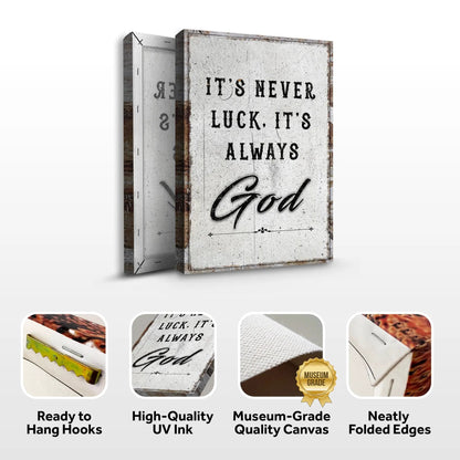 Canvas wall art rustic white panel reading It's Never Luck, It's Always God Faith on Tampa Home & Garden Store
