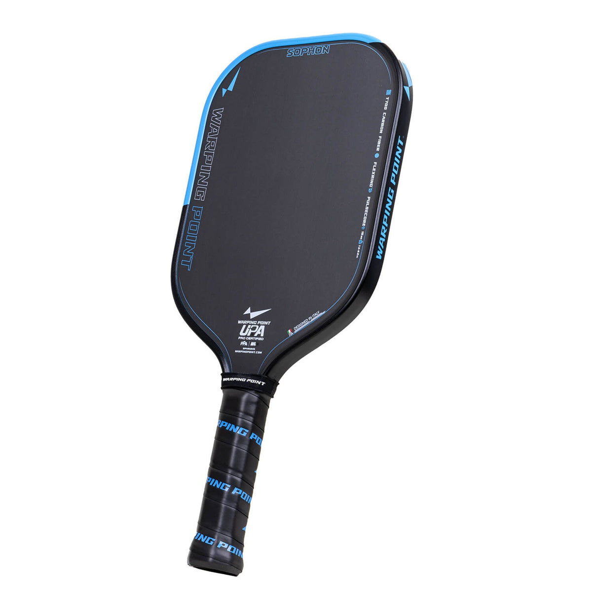 Sophon Pickleball Paddle 16mm in black with blue edging and Warping Point branding on Tampa Home & Garden Store