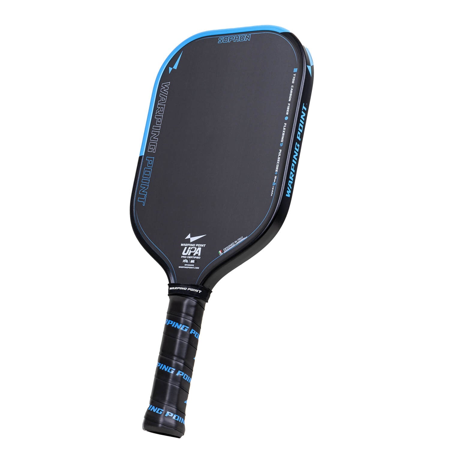 Sophon Pickleball Paddle 16mm in black with blue edging and Warping Point branding on Tampa Home & Garden Store