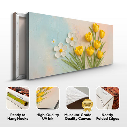 Floral Wall Art II canvas by Tailored Canvases in pastel blue to peach with yellow tulips on Tampa Home & Garden Store