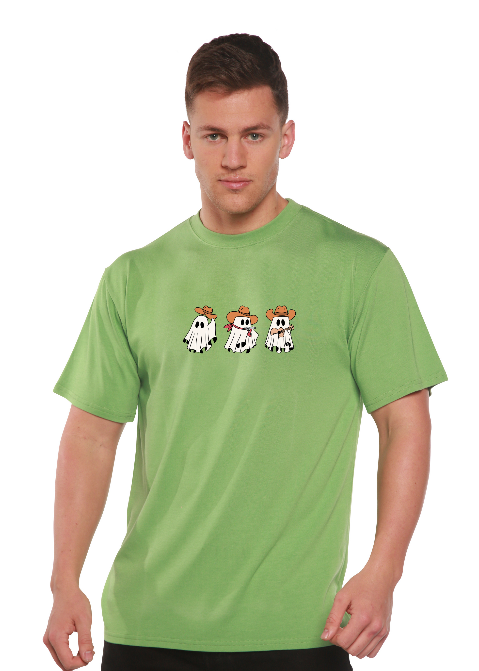 Cowboy Ghosts unisex bamboo viscose organic cotton graphic tee with 3 ghost cowboys on Tampa Home & Garden Store