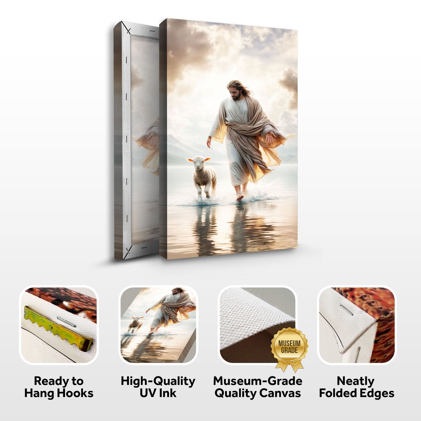 Jesus Protects The Lamb From Wolves Faith Wall Art XIII beige canvas, by Tailored Canvases on Tampa Home & Garden Store