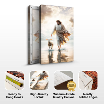 Jesus Protects The Lamb From Wolves Faith Wall Art XIII beige canvas, by Tailored Canvases on Tampa Home & Garden Store
