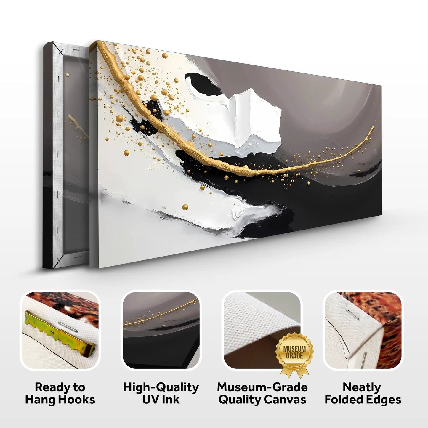 Wave Abstract Wall Art canvas by Tailored Canvases in grayscale with gold accents on Tampa Home & Garden Store