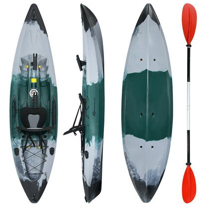 GemGear Sit-on-Top Fishing Kayak with rod holders and paddle, gray-green hull on Tampa Home & Garden Store