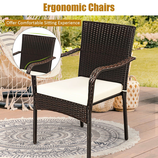 Set of 4 Patio Rattan Stackable Dining Chair with Cushioned Armrest for Garden - Tampa Home & Garden Store