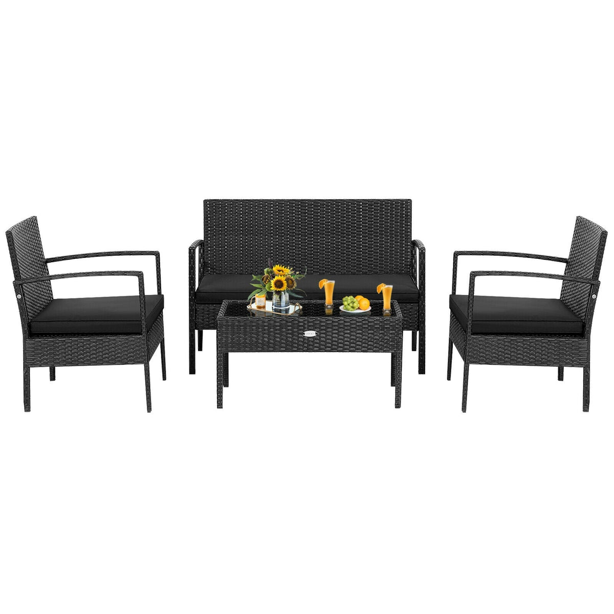 4-piece black patio rattan set with cushions: 2 chairs, loveseat, coffee table by DirectDeals on Tampa Home & Garden Store