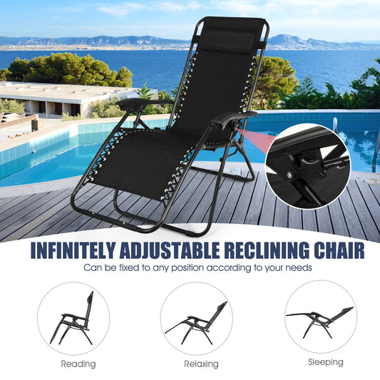 3 Pieces Folding Portable Zero Gravity Reclining Lounge Chairs Table Set - Tampa Home & Garden Store