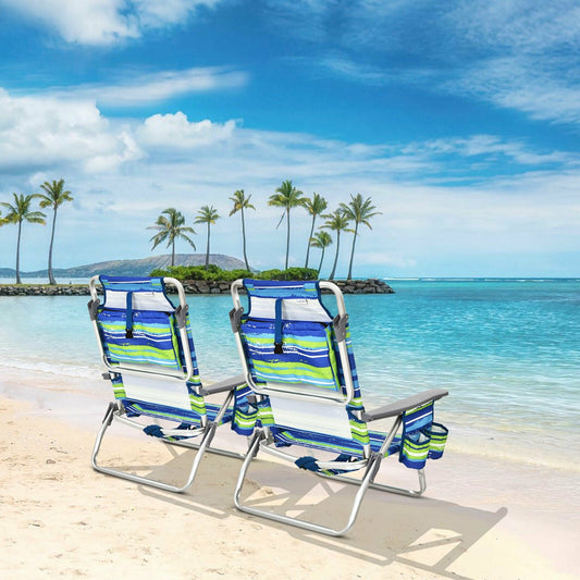 4-Pack 5-Position Outdoor Folding Backpack Beach Reclining Chair with Pillow-Blue - Tampa Home & Garden Store